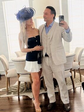 Amanda Uprichard Kourt Skort Romper Dress in Navy and Cream